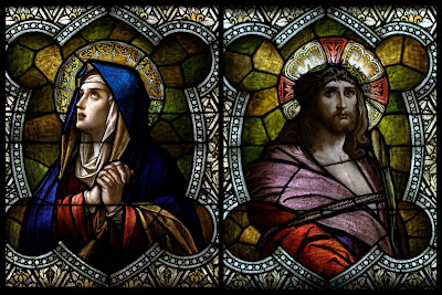 Stained Glass window portraits of Jesus and Mary