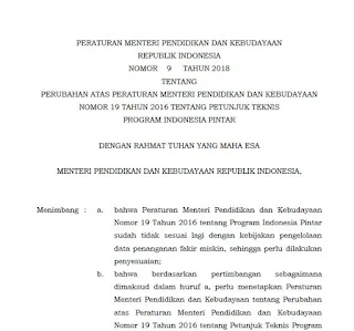 Permendikbud Nomor 9 Tahun 2018 tentang Juknis PIP 2018