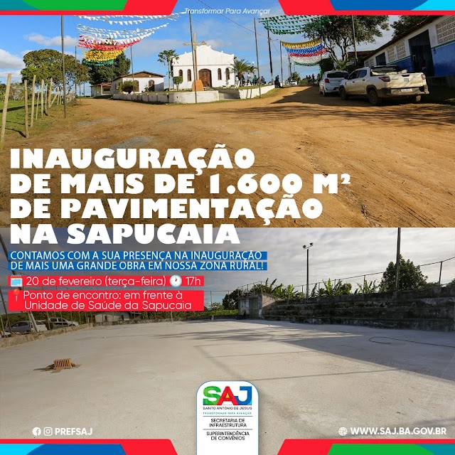 Prefeitura de Santo Antônio de Jesus realizará inauguração da obra de pavimentação da Sapucaia 