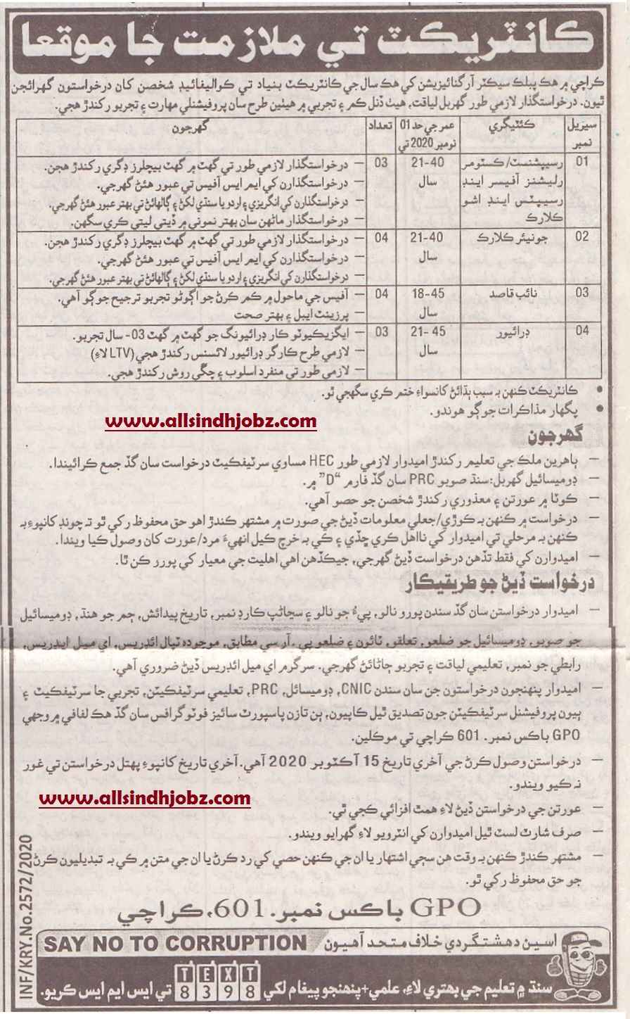 Public Sector Organization Jobs 2020 | P O Box No 601 GPO Karachi