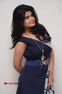 Telugu Actress Alekhya Stills in Blue Long Dress at Plus One ( 1) Audio Launch  0046.jpg