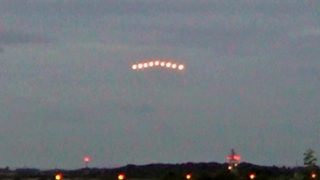 UFOs that are flying in tight formation over Lancashire in the UK.