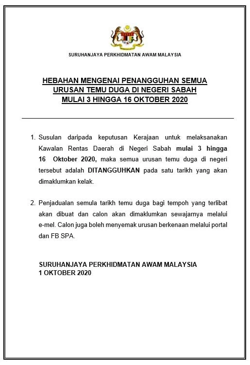 Temuduga Sabah Sesi Oktober 2020