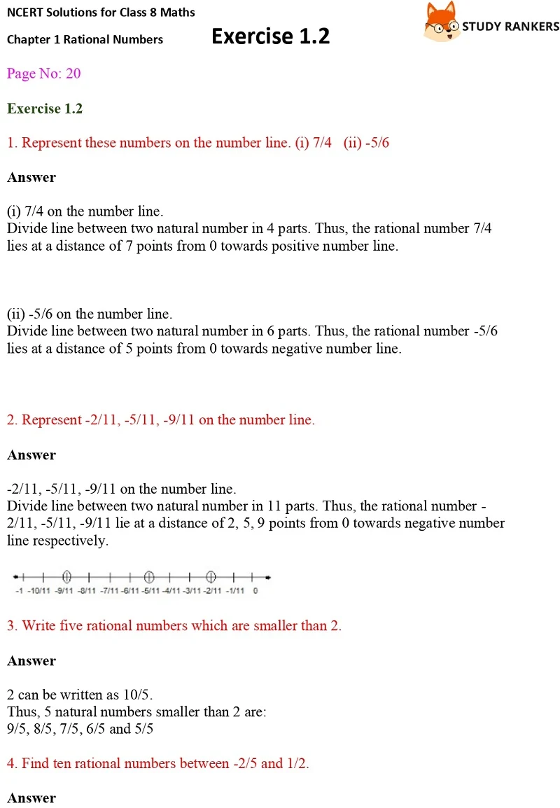 NCERT Solutions for Class 8 Maths Ch 1 Rational Numbers Exercise 1.2