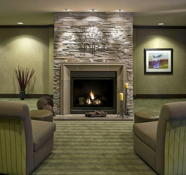 Living room design ideas, natural stone wall in the interior