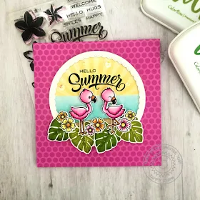 Sunny Studio Stamps: Radiant Plumeria Fabulous Flamingos Fancy Frame Dies Woodland Border Dies Summer Themed Card by Tammy Stark