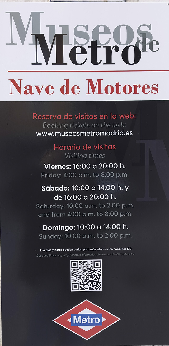 Horarios y reservas Museo Nave de Motores de Metro de Madrid