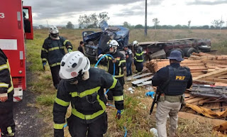 Motorista de caminhão carregado de madeira morre durante acidente na BR-410 entre os municípios de Ribeira do P