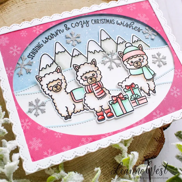 Sunny Studio Stamps: Christmas Trimmings Alpaca Holiday Warm & Cozy Woodland Borders Christmas Cards by Leanne West