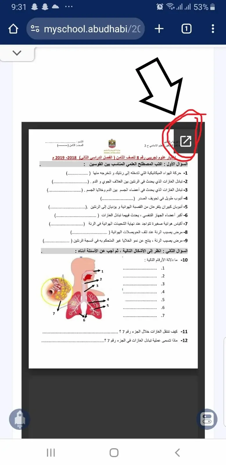 2- اضغط على إشارة السهم في اعلى يمين الملف المراد تنزيله كما في الصورة