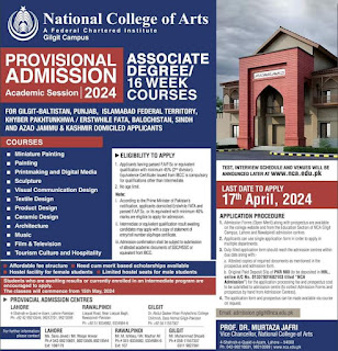 National College of Arts Gilgit Campus Admission Open-2024