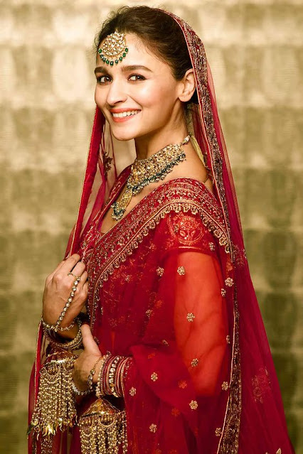 Alia Bhatt in Beautiful Ethnic Red Bridal Velvet Lehenga Photo