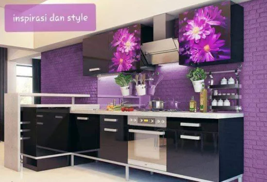 dapur minimalis bertema ungu