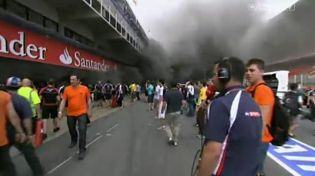 F1 Spanish Grand Prix Williams smoke blaze