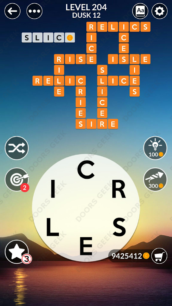 Wordscapes Level 204 answers, cheats, solution for android and ios devices.