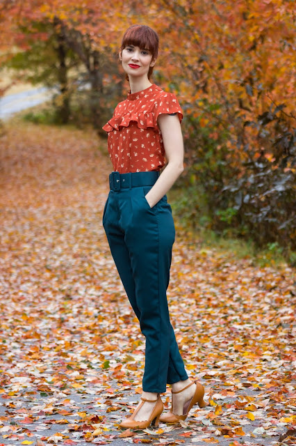 Teal Belted Tapered Trousers - Amber from FemmeLuxeFinery.co.uk