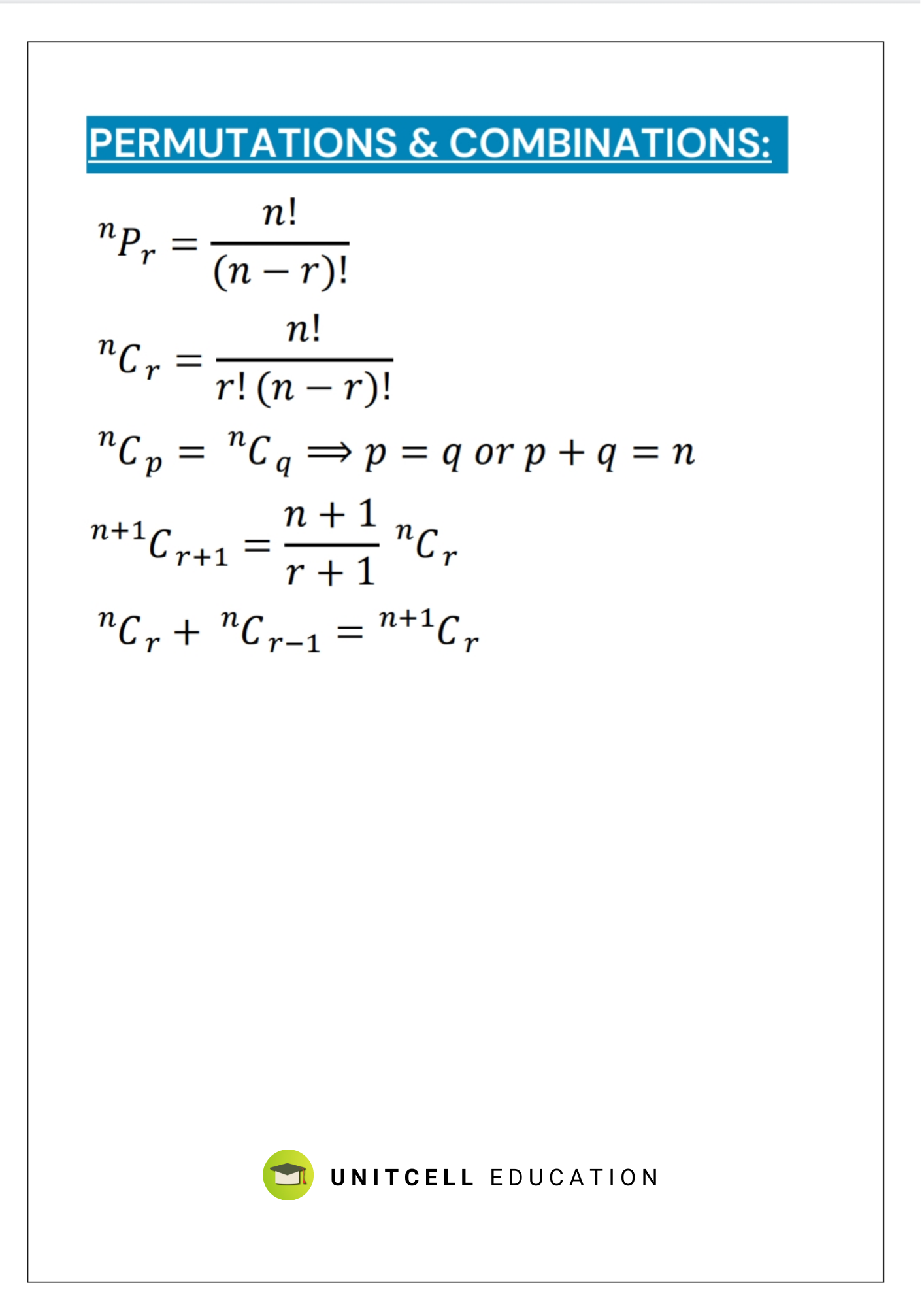 Permutations & combinations formulas