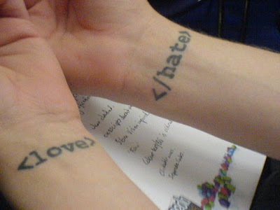 Love and Hate text tattoo