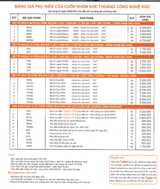 Báo giá cửa cuốn khe thoáng Titadoor (Đức)