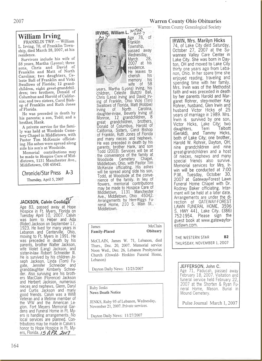 Mrs. Marilyn Hicks Irwin Obit