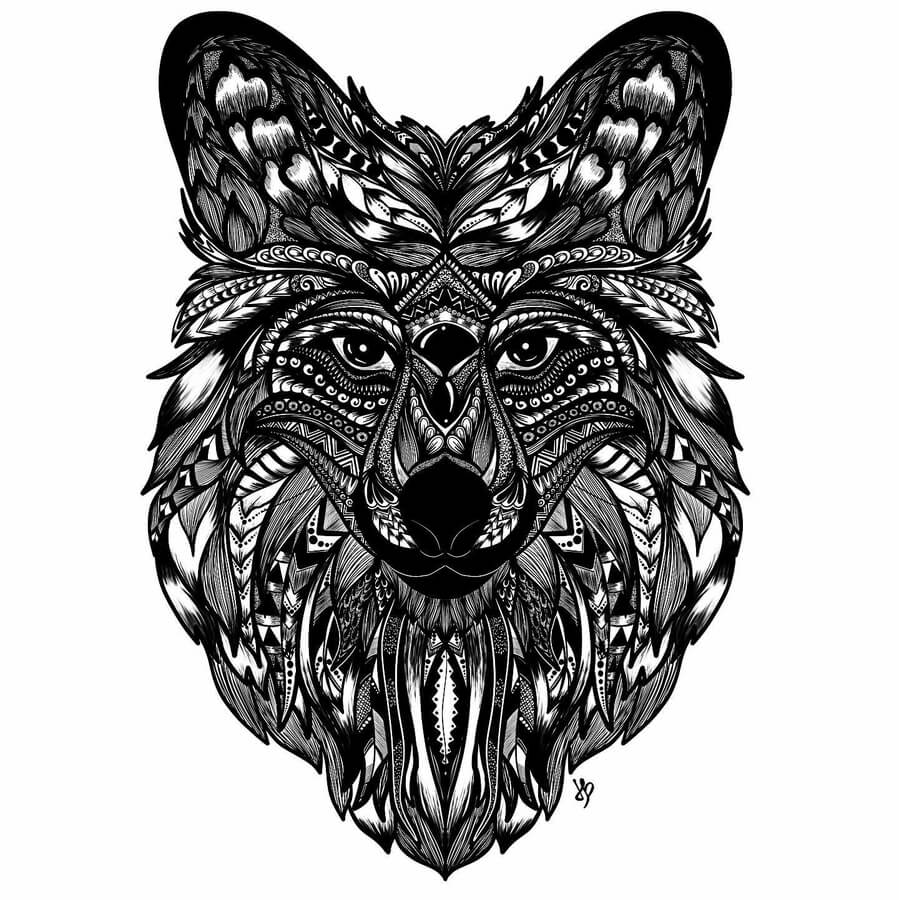 10-Zentangle-wolf-Animal-Drawing-Harsha-Prakash-www-designstack-co