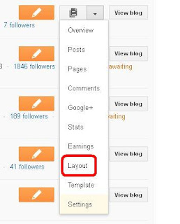 Blogger dashboard drop down menu to layout
