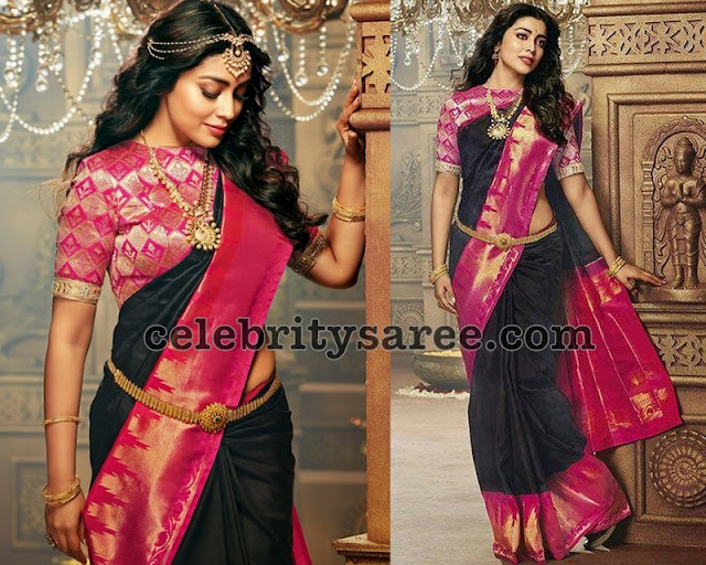 Shriya Saran Black Silk Saree