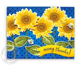 Sunny Studio Stamps: Sunflower Fields Layered Flower Many Thanks Polka-dot Card (using Background Basics Stamps & Little Angels Banner die)