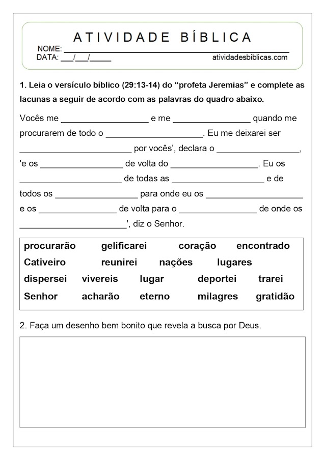 atividade sobre a importância de buscar a Deus