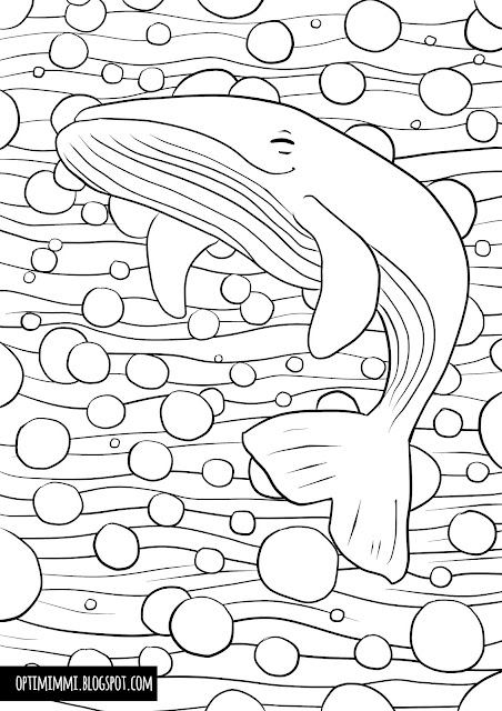 A coloring page of a happy whale, for Inktober 2018 / Värityskuva iloisesta valaasta, Inktober 2018 -haastetta varten