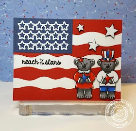 Sunny Studio Stamps: Fourth of July Flag Card by Lindsey Bailey (using Stars & Stripes, Comfy Creatures, Wavy Borders & Star Border die)