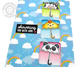 Sunny Studio Blog: Showering You With Love Critter Umbrella Card with Rainbow Background by Anja Bytyqi (using Spring Showers stamps, Window Trio Square Dies & Spring Fling Paper)