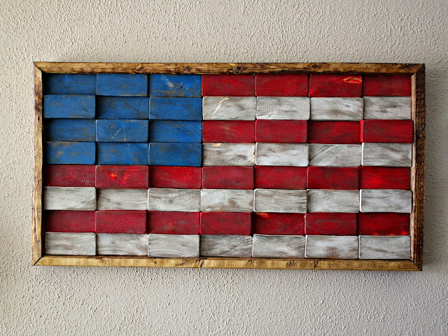 two by four board ends wood sign american flag