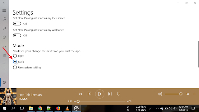 Pada bagian Mode, silahkan pilih Dark
