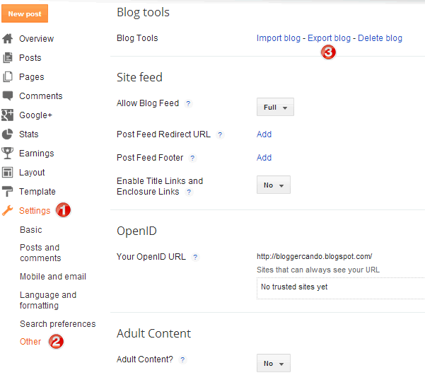  Access Blogger Blog Dashboard for Export Data
