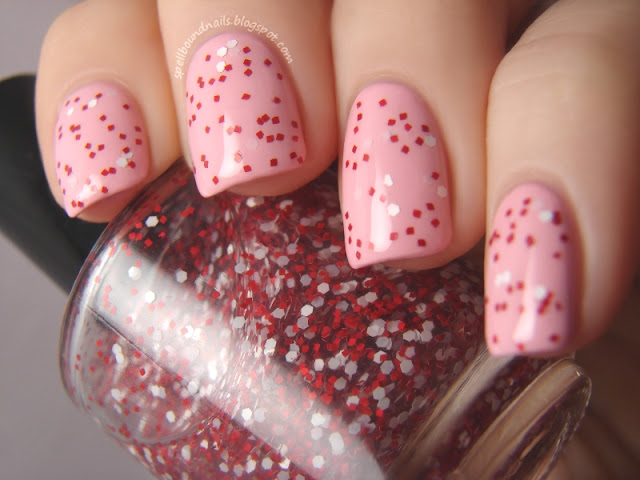 nails nailart nail art polish mani manicure Spellbound Lacquer Candy Coated Collection Candyland Candy Land Peppermint Pinwheels red white hex square glitter indie Sally Hansen Pink Blink Emerald City pink green Valentine's Day holiday Christmas