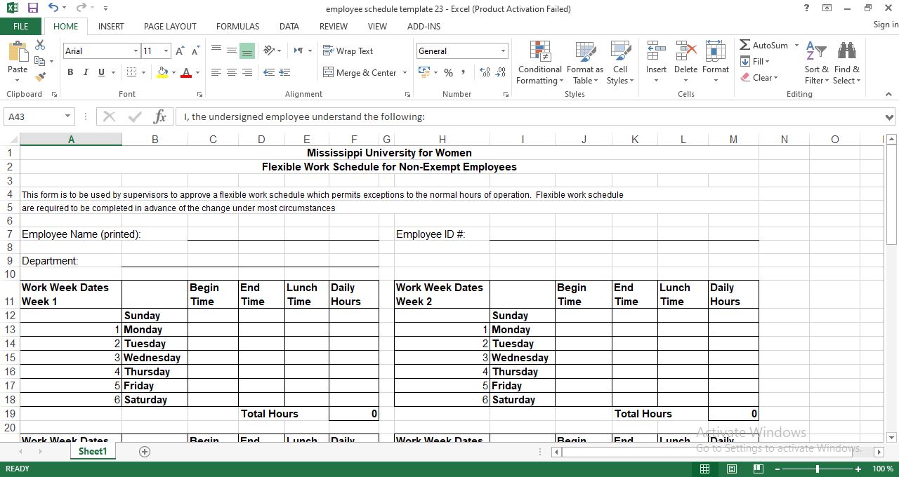 Work Schedule Template for Multiple Employees