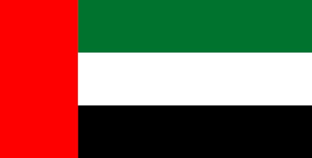 يتكون العلم الوطني لدولة الإمارات من ثلاثة أشرطة أفقية متوازية ملونة من الأعلى للأسفل بالأخضر والأبيض والأسود، مع شريط أحمر على اليسار