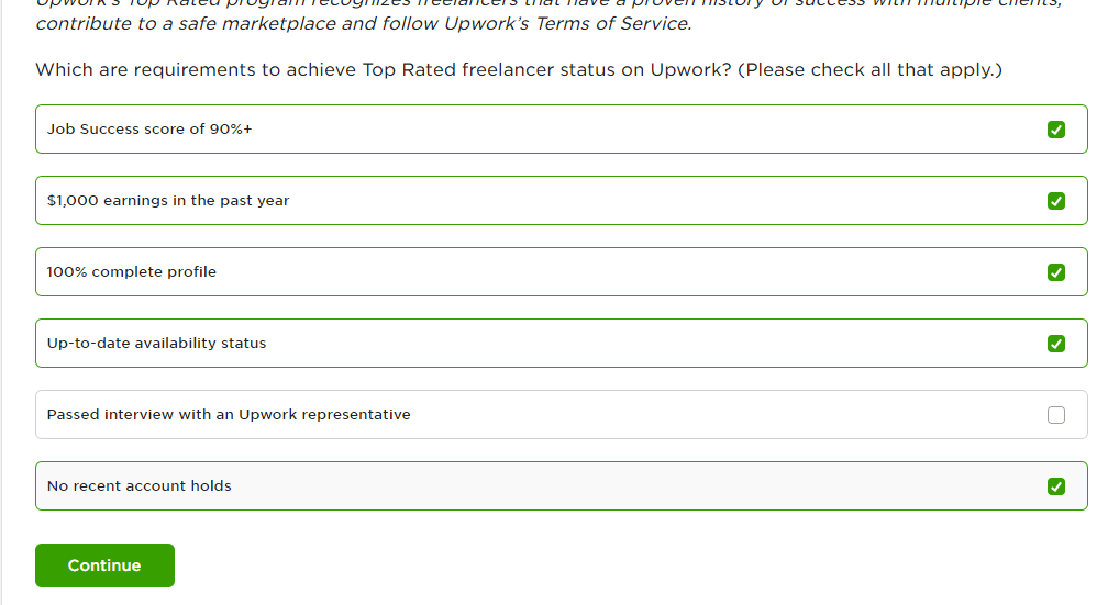 Upwork’s Top Rated program recognizes freelancers that have a proven history of success with multiple clients, contribute to a safe marketplace, and follow Upwork’s Terms of Service.