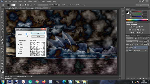 Apply a radial blur filter.