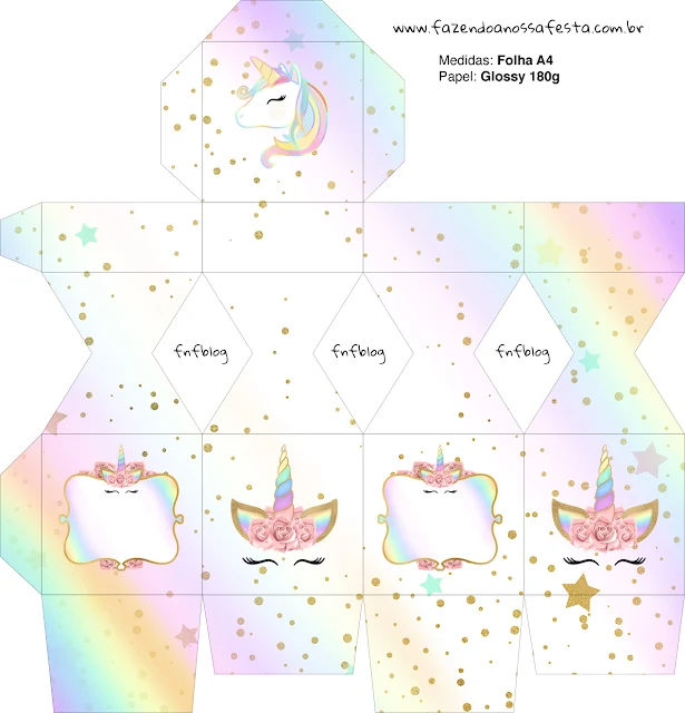 Unicornio y Arco Iris: Cajas para Imprimir Gratis. 