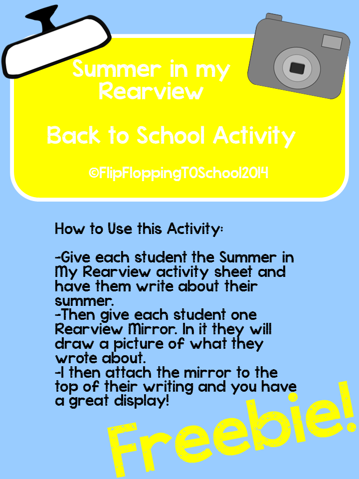 http://www.teacherspayteachers.com/Product/Summer-in-My-Rearview-Back-to-School-Activity-1288433