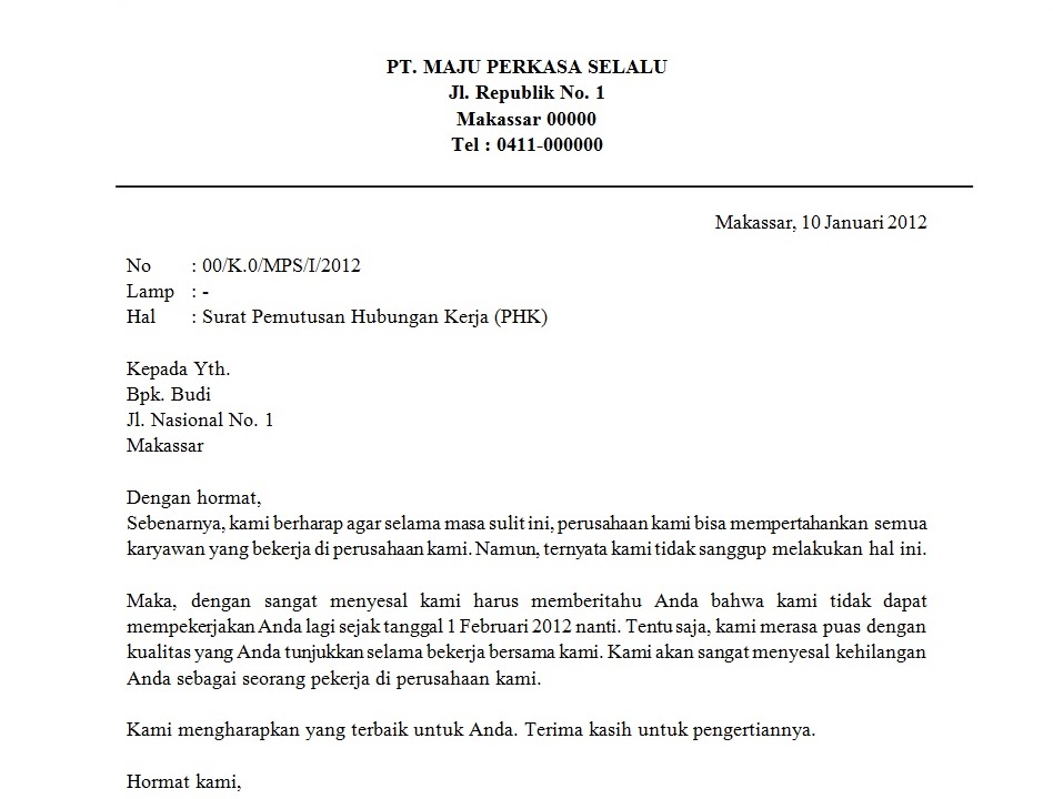 Surat Pemutusan Hubungan Kerjasama Dokumen Hanna