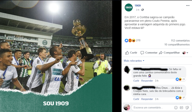 Parece piada: 1909 do Coritiba comemora título do Paraense de 2017 dias após Athletico ser Campeão da Copa do Brasil