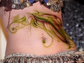 Feathers in Navel Body paint