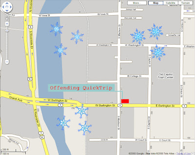 Map showing Offending QuikTrip