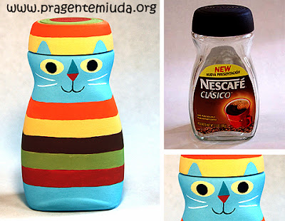 gatinha com reaproveitamento do pote de nescafé