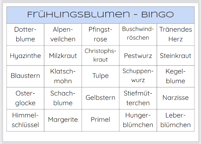 Frühlingsblumen Bingo