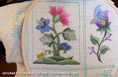 Crewel Sampler (by Elsa Williams): Issues with hoop and not enough fabric