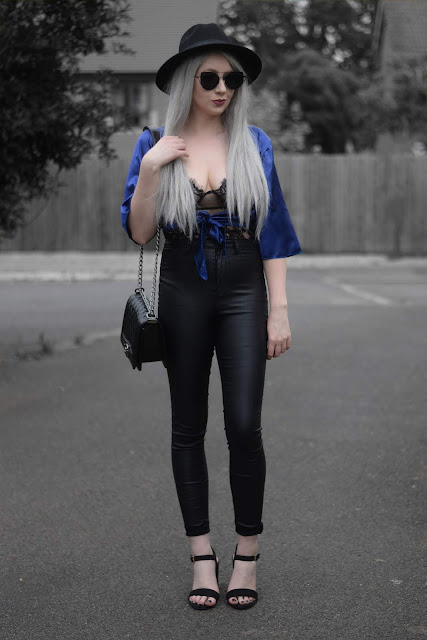 Sammi Jackson - Primark Black Fedora / Zaful Sunglasses / Femmeluxe Finery Silky Tie Blouse / Femmeluxe Finery Lace Bodysuit / Topshop Satin Jeans / Vestiere Collective Boy Chanel Bag / Primark Sandals 